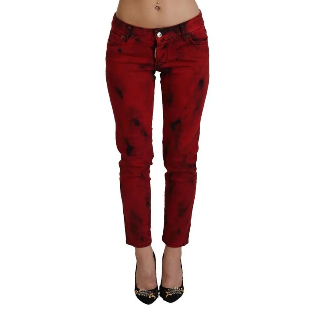 Dsquared² Red Low Waist Cotton Stretch Skinny Women's Pants